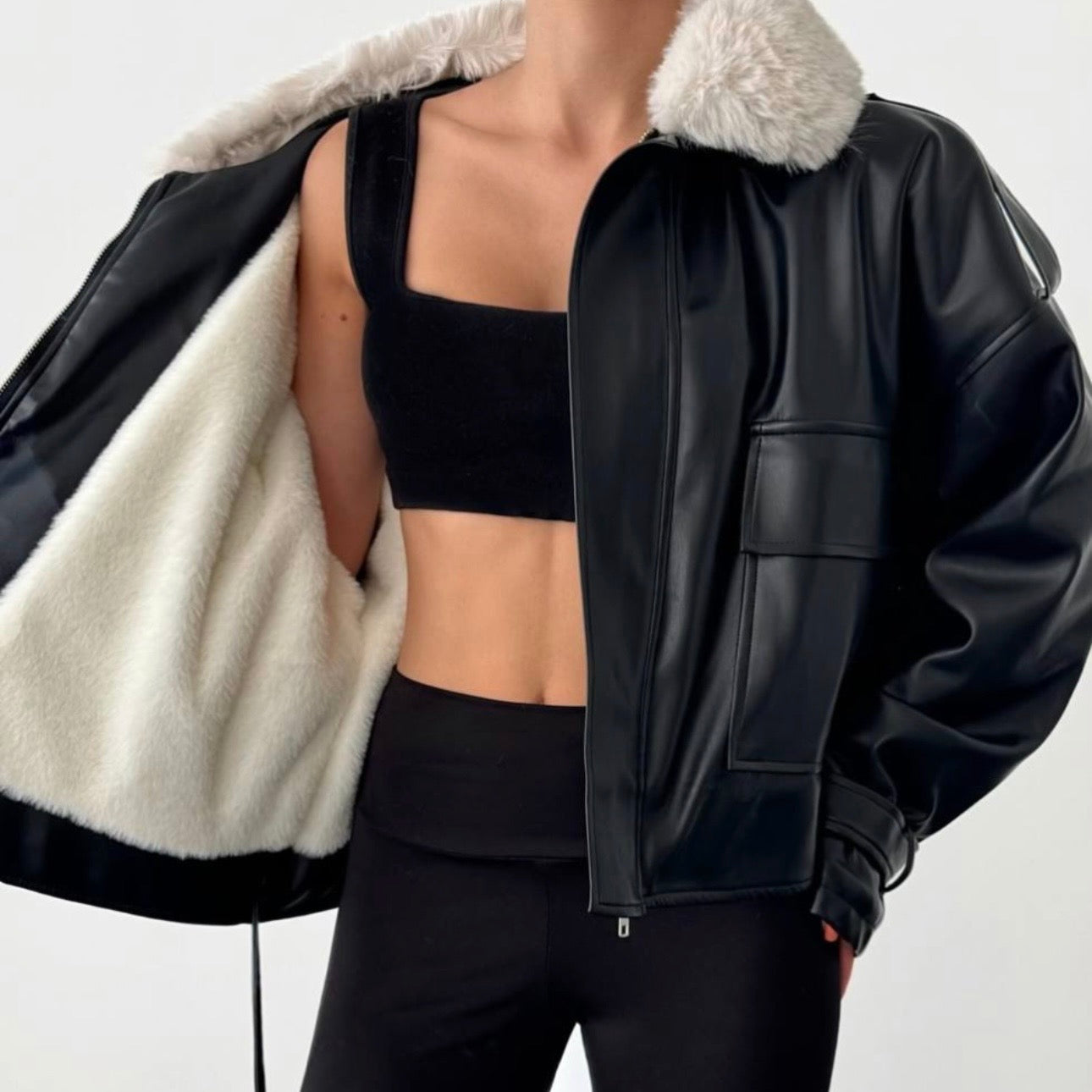 Black Leather Fur Jacket