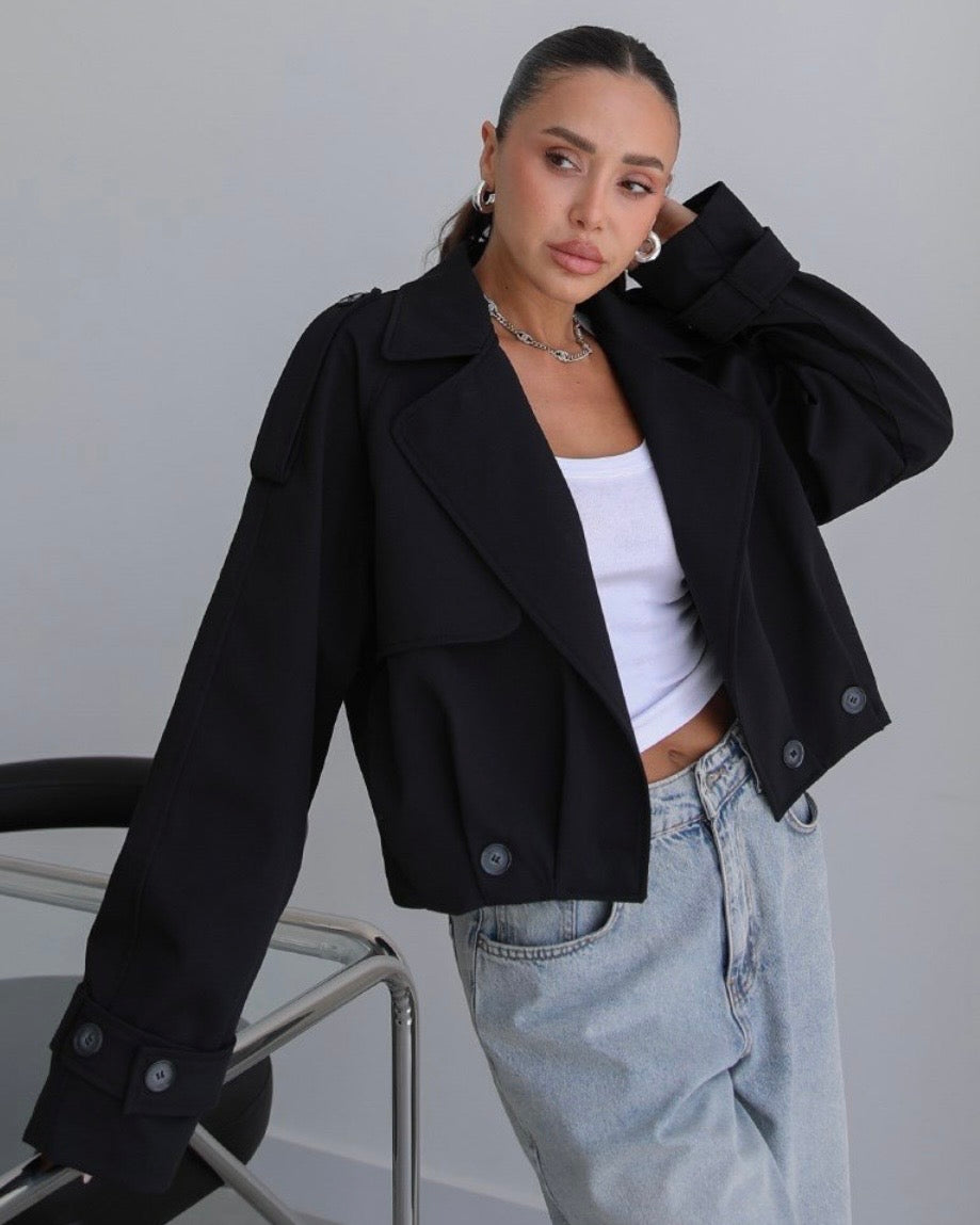 Black Cropped Trench Coat