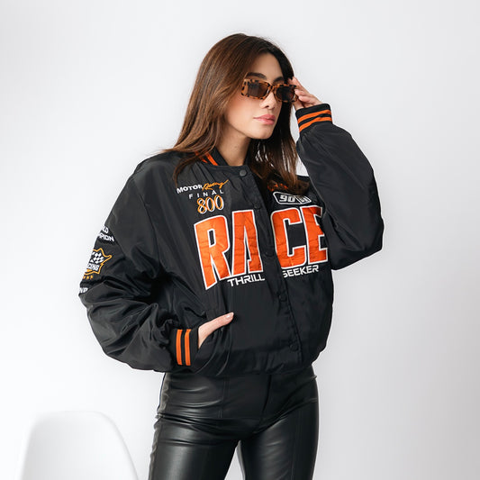 Orange Black Varsity Racing Jacket