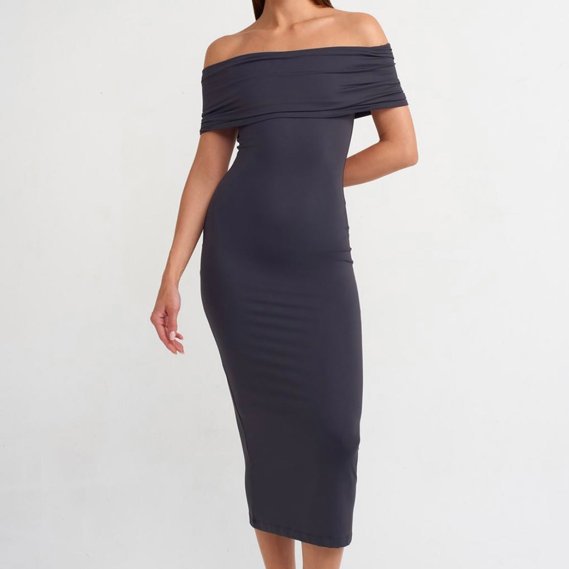 Dark gray off shoulders dress