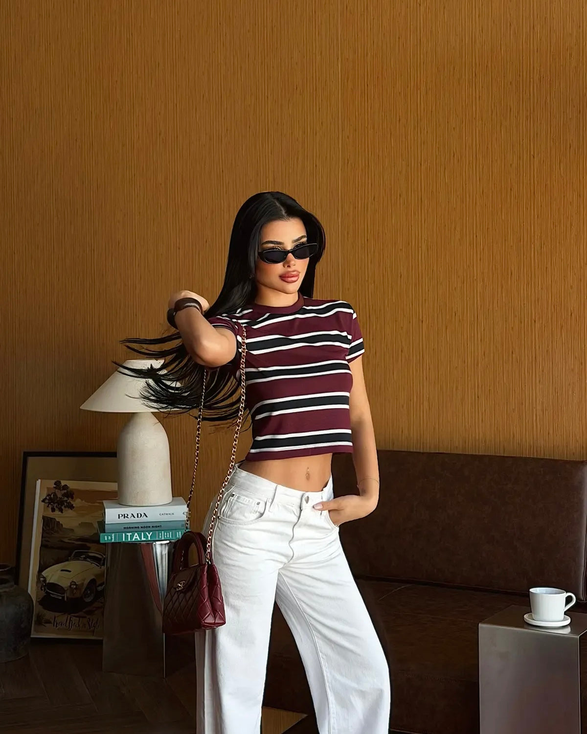Burgundy Striped Crop Top