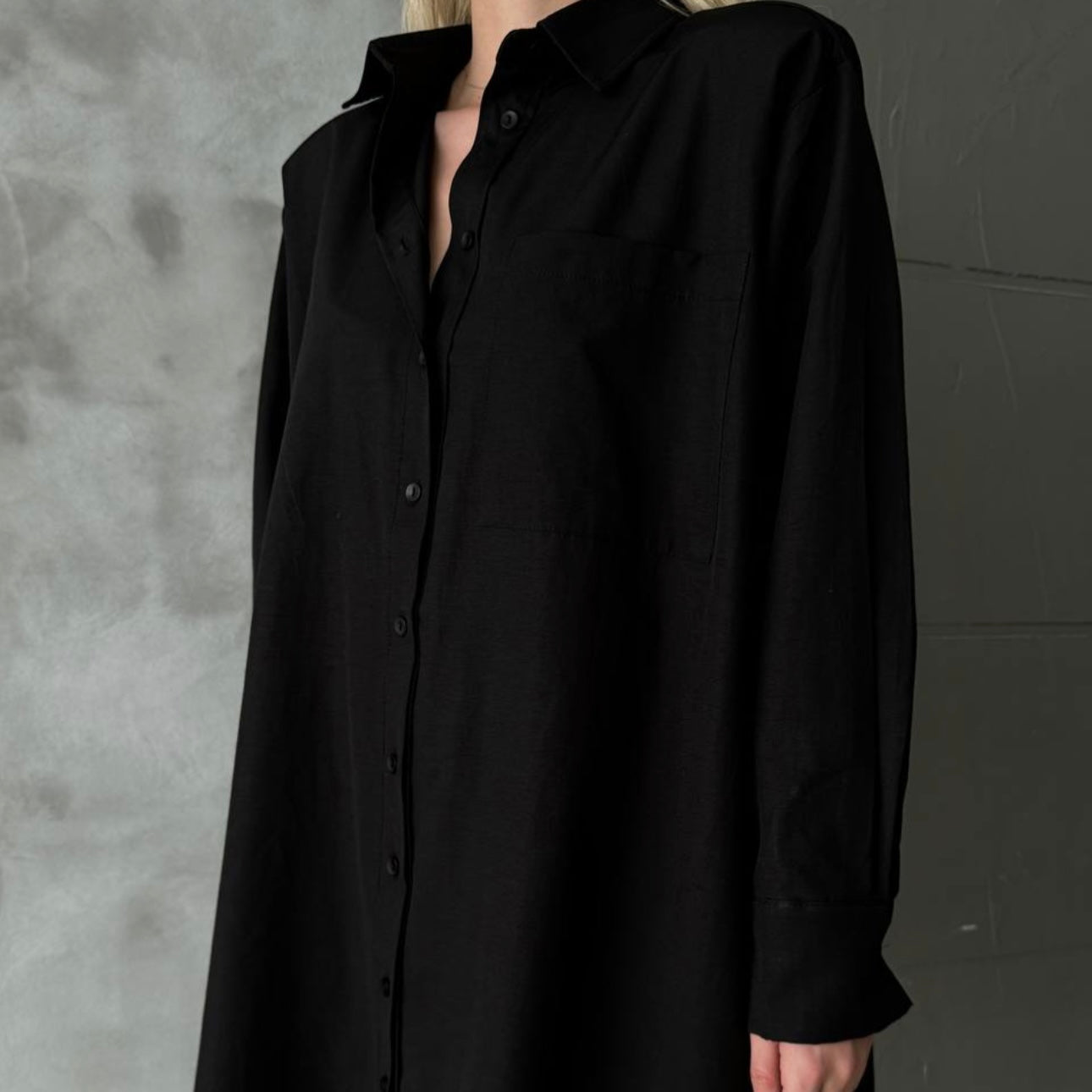 Oversized Black Shirt With Pocket