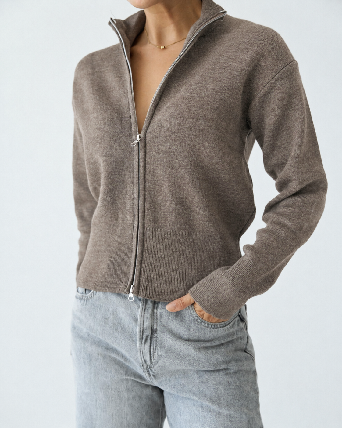 Zip Up Mocha Sweater