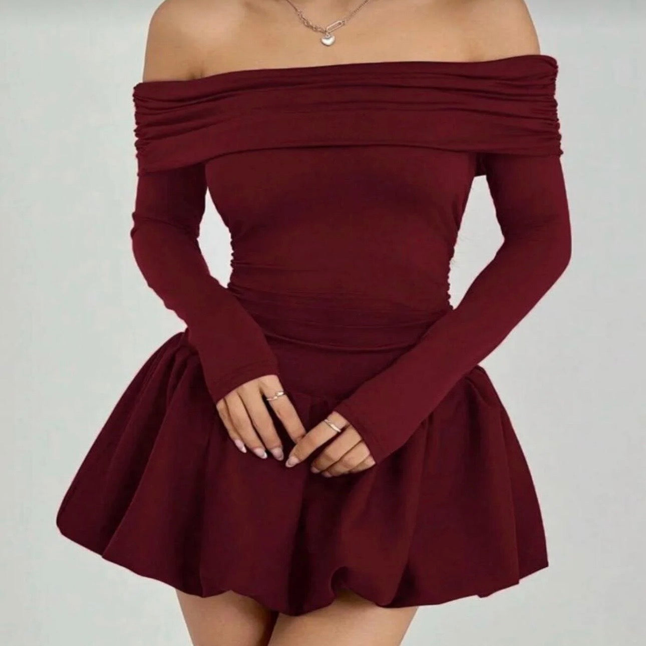 Burgundy Puffy Dress