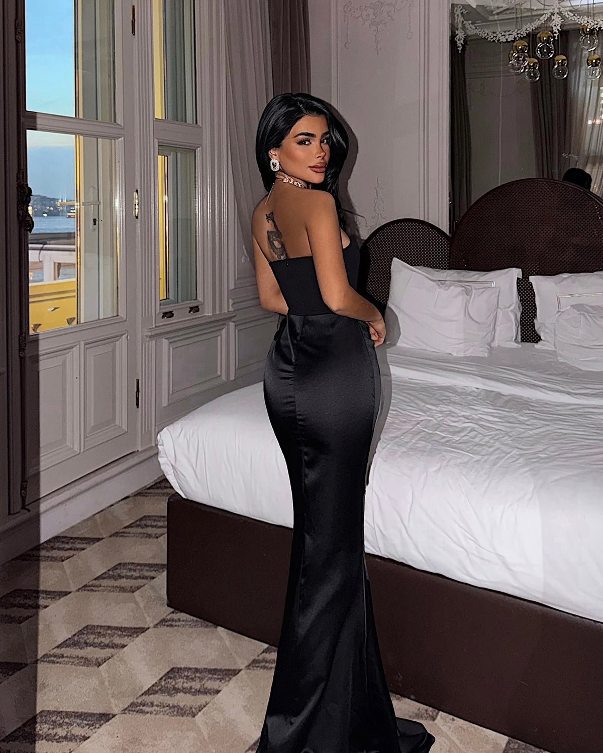 Black Long Satin Dress