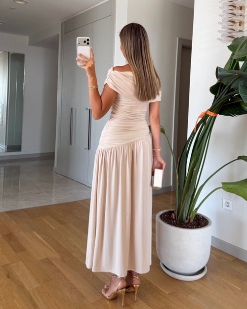 Beige Off-Shoulders Dress