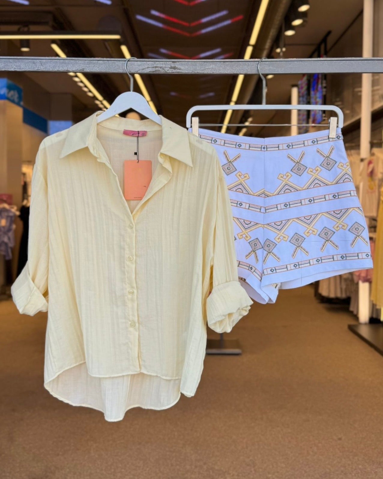 White With Yellow Embroidery Shorts