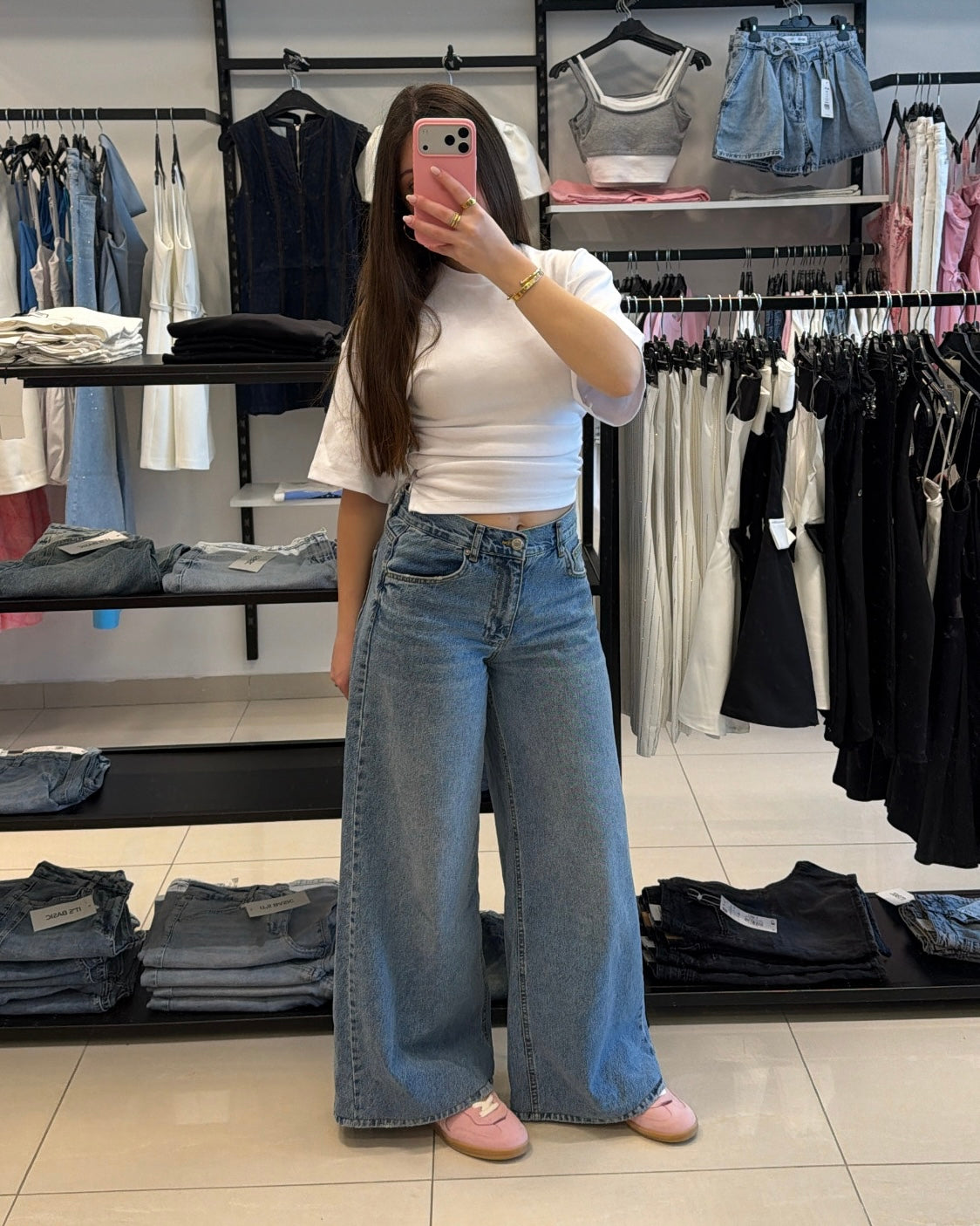 Blue Wide Leg Denim Pants