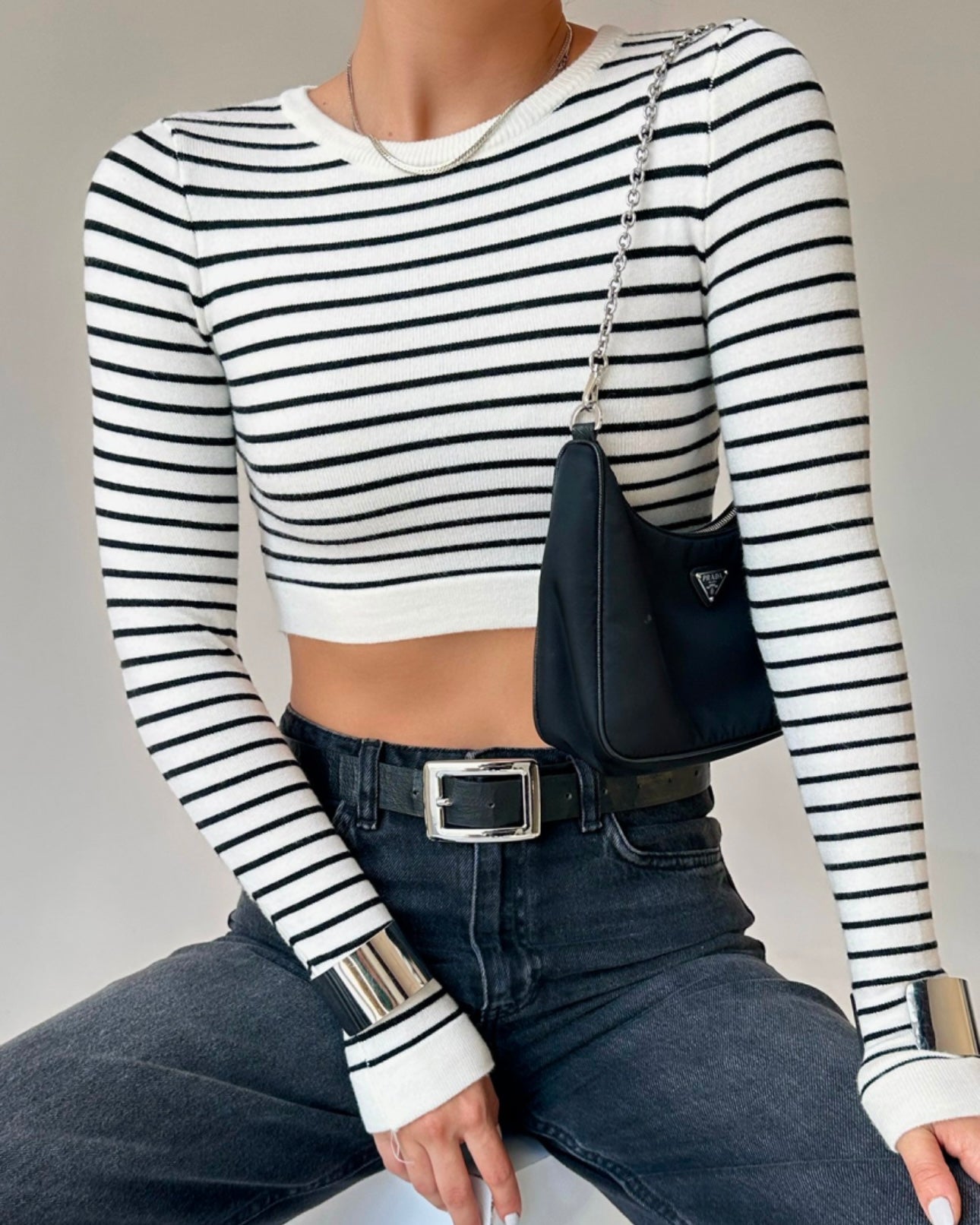 White Striped Crop Top