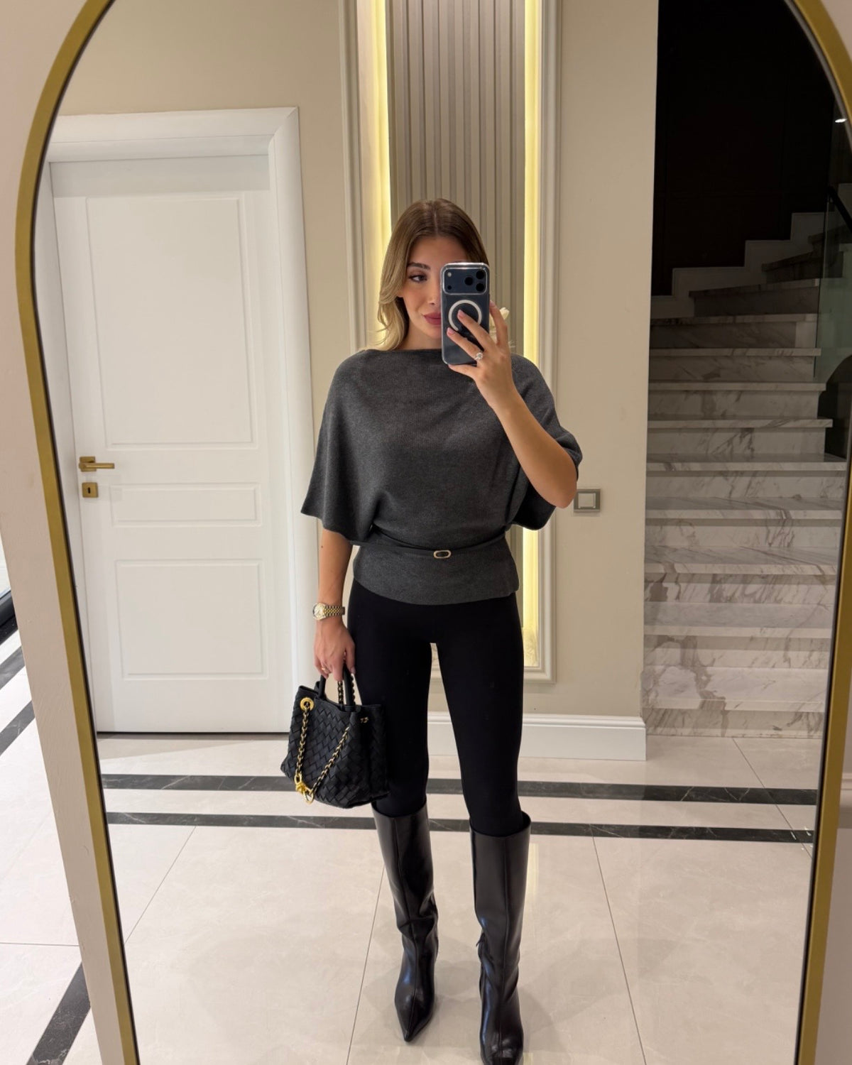 Gray Belted Top