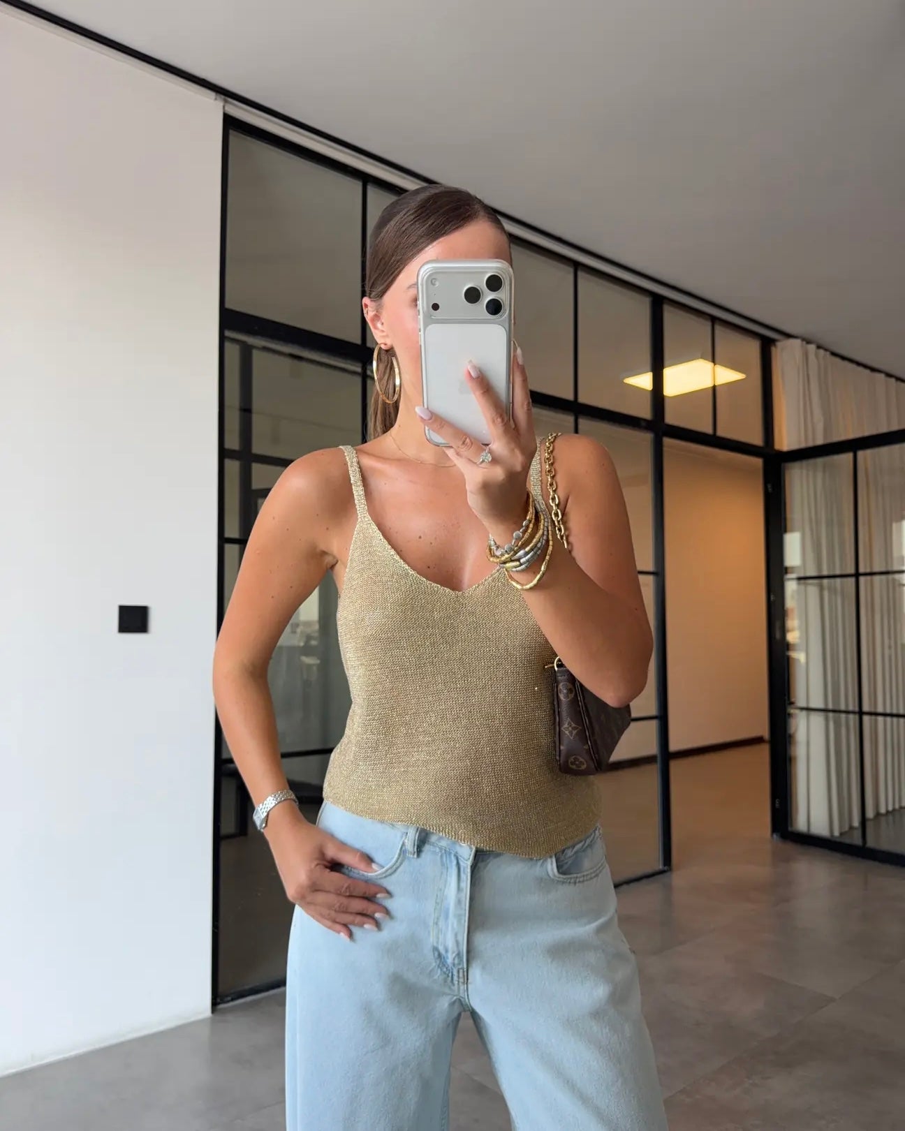 Gold V Neck Top