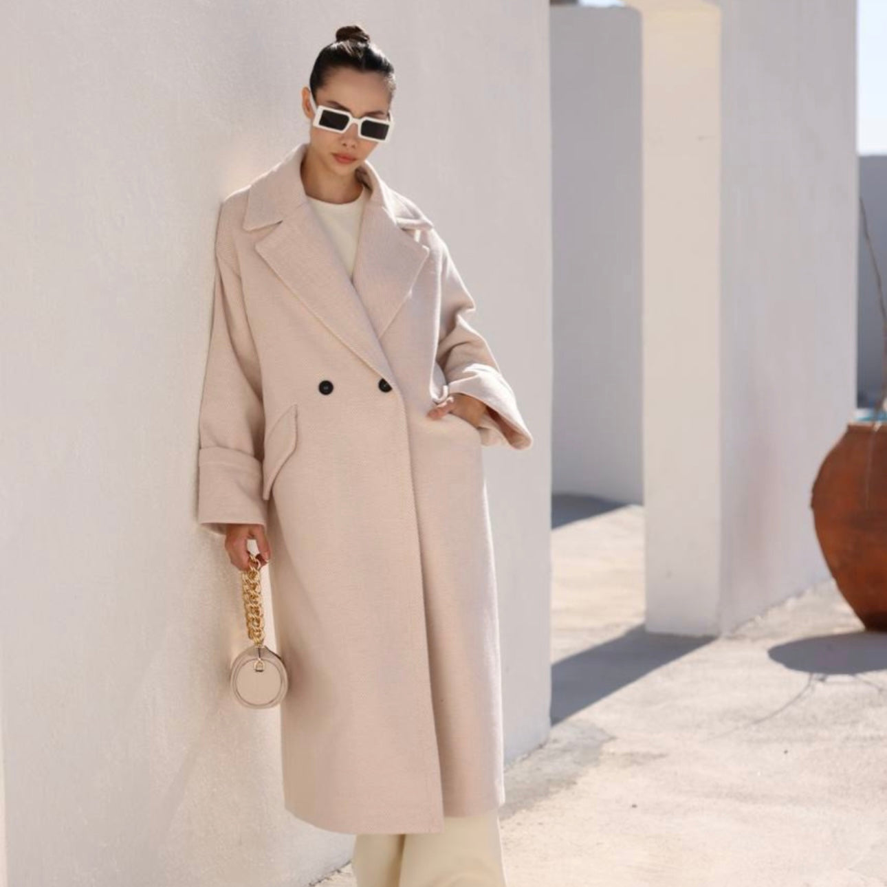 Beige And White Long Coat