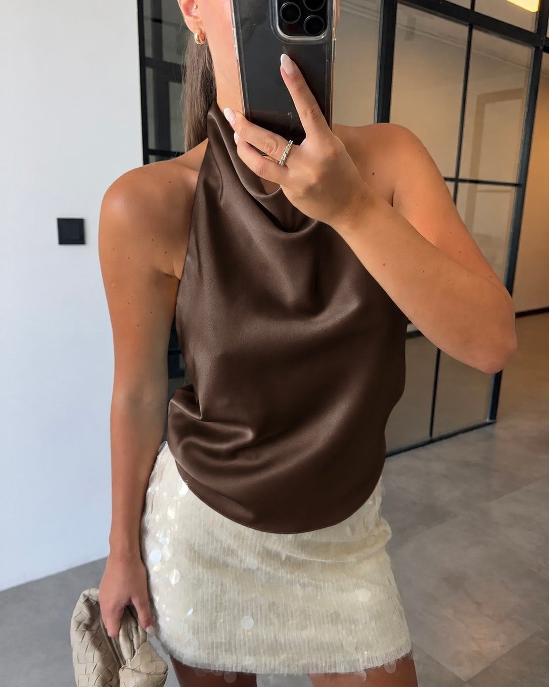 Brown Satin Halter Top