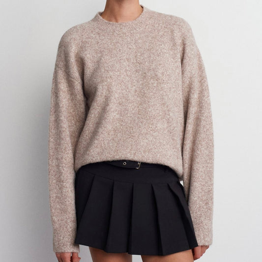 Beige white Round Neck Sweater