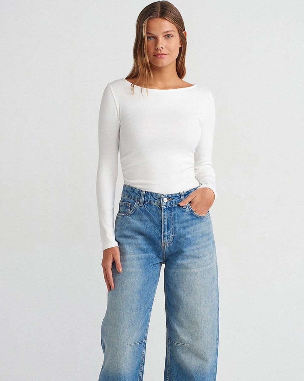 White Basic Ruched Top