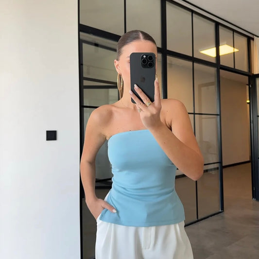 Blue Bandeau Top