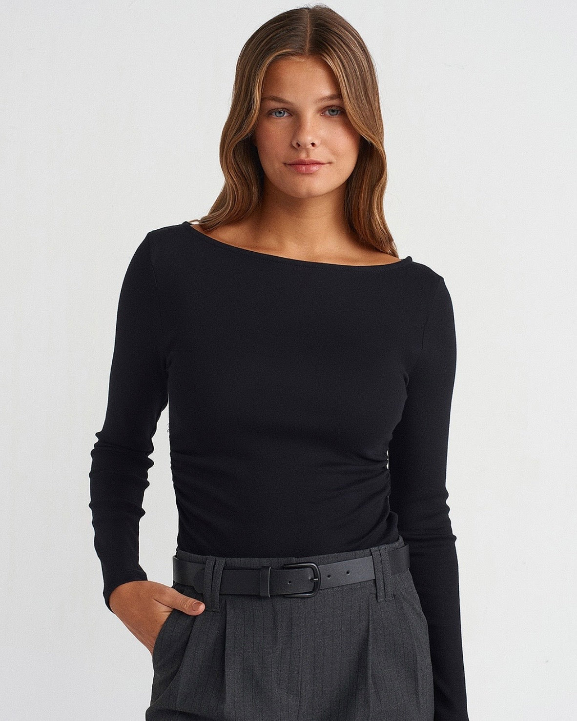 Black Basic Ruched Top