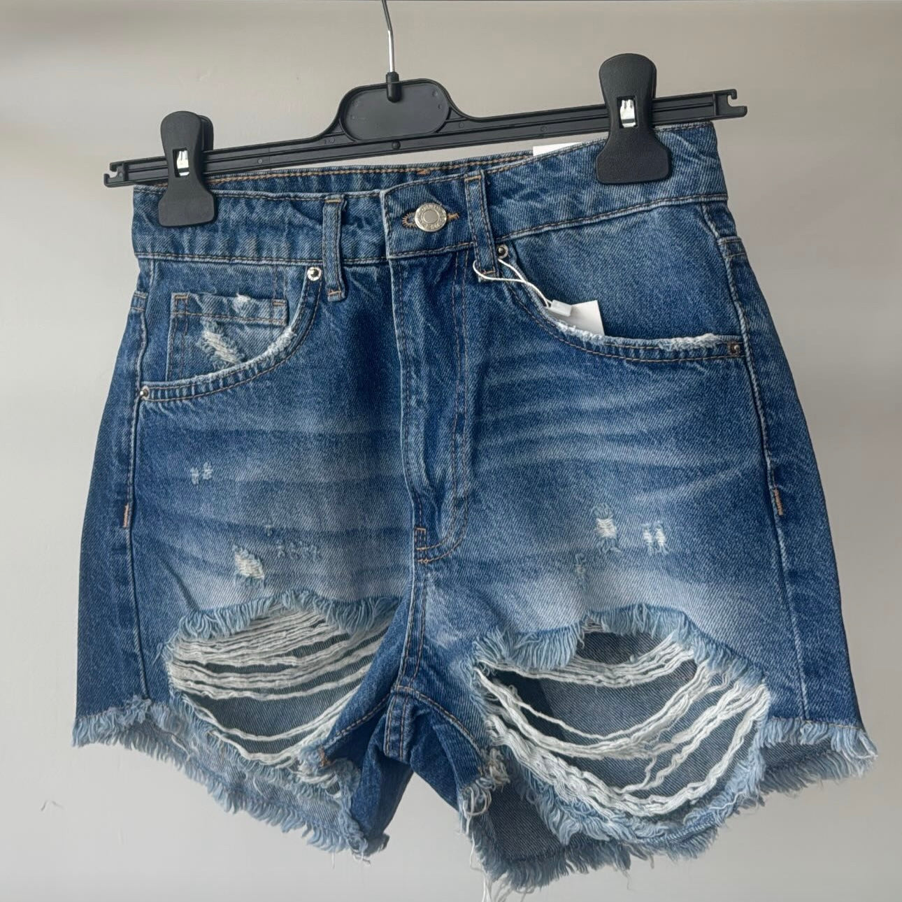 Dark Blue Ripped Denim Shorts