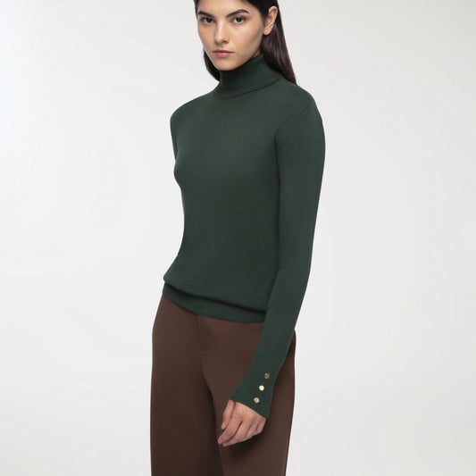Green Button Sleeve Turtleneck