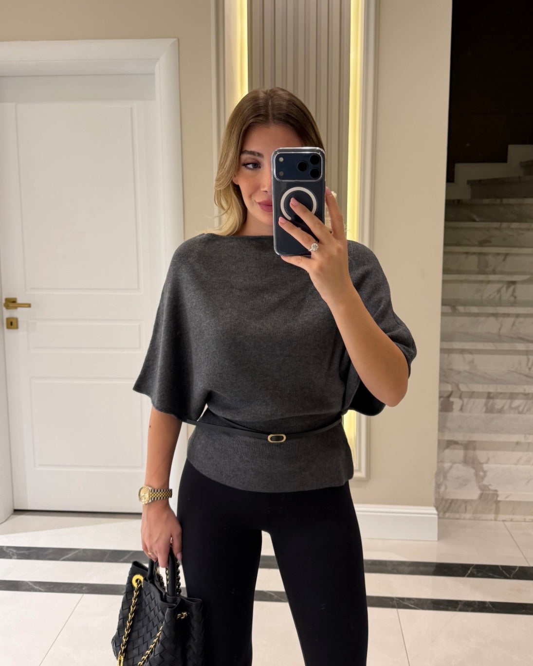 Gray Belted Top