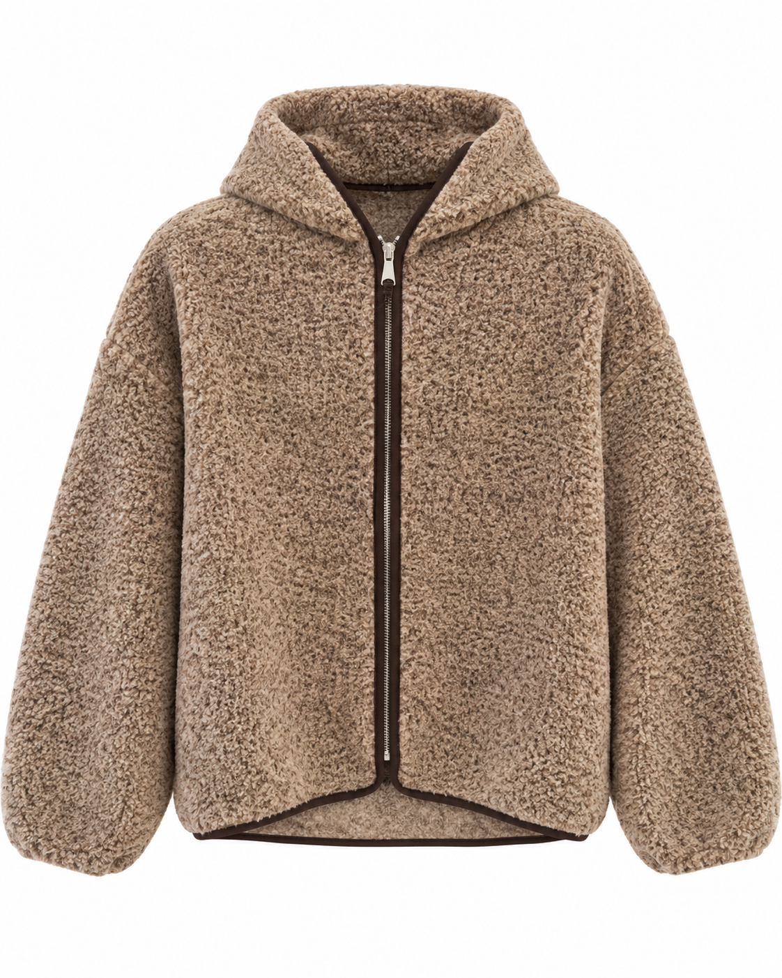 Beige And Brown Teddy Jacket Sweater