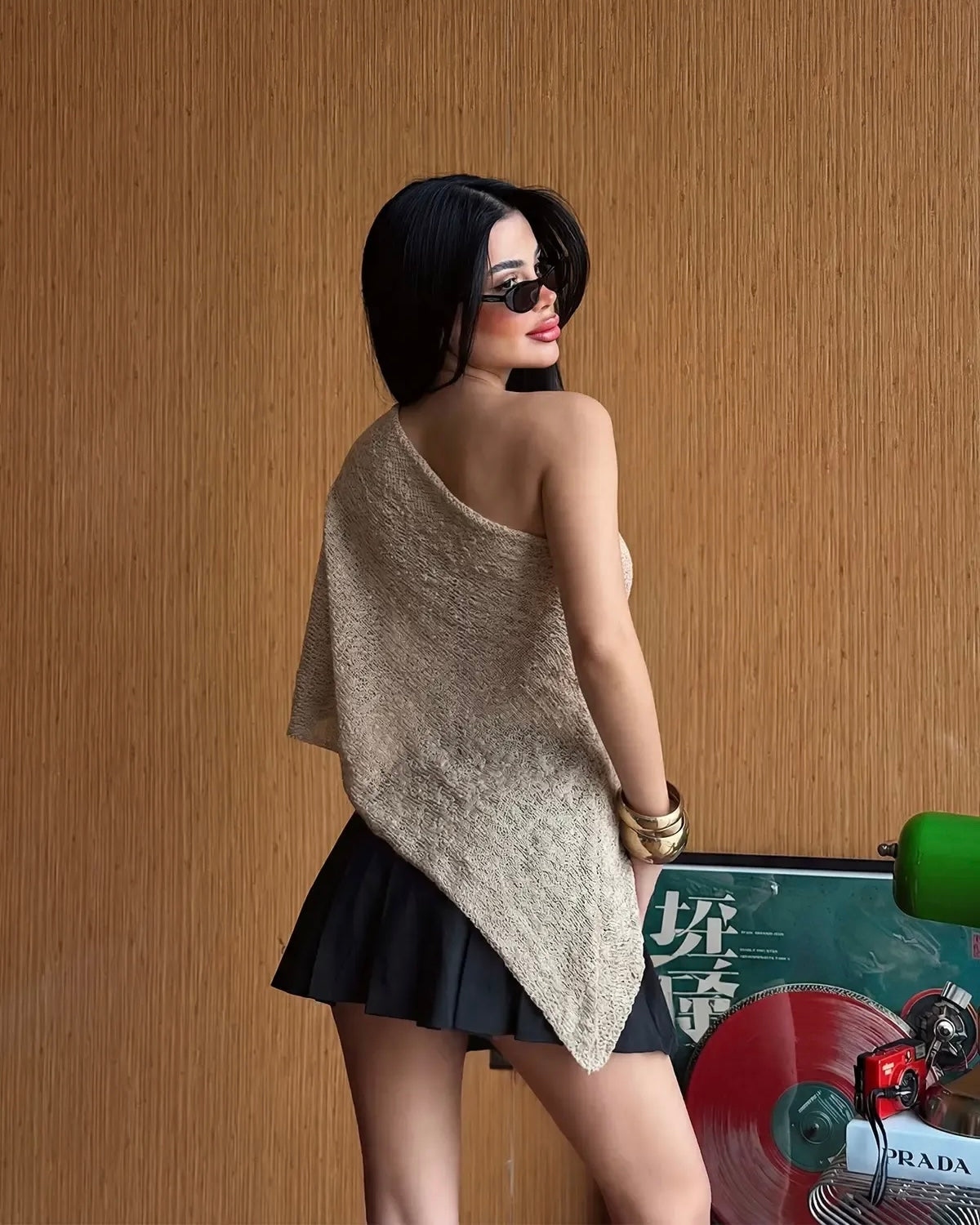 Beige Knitted Poncho