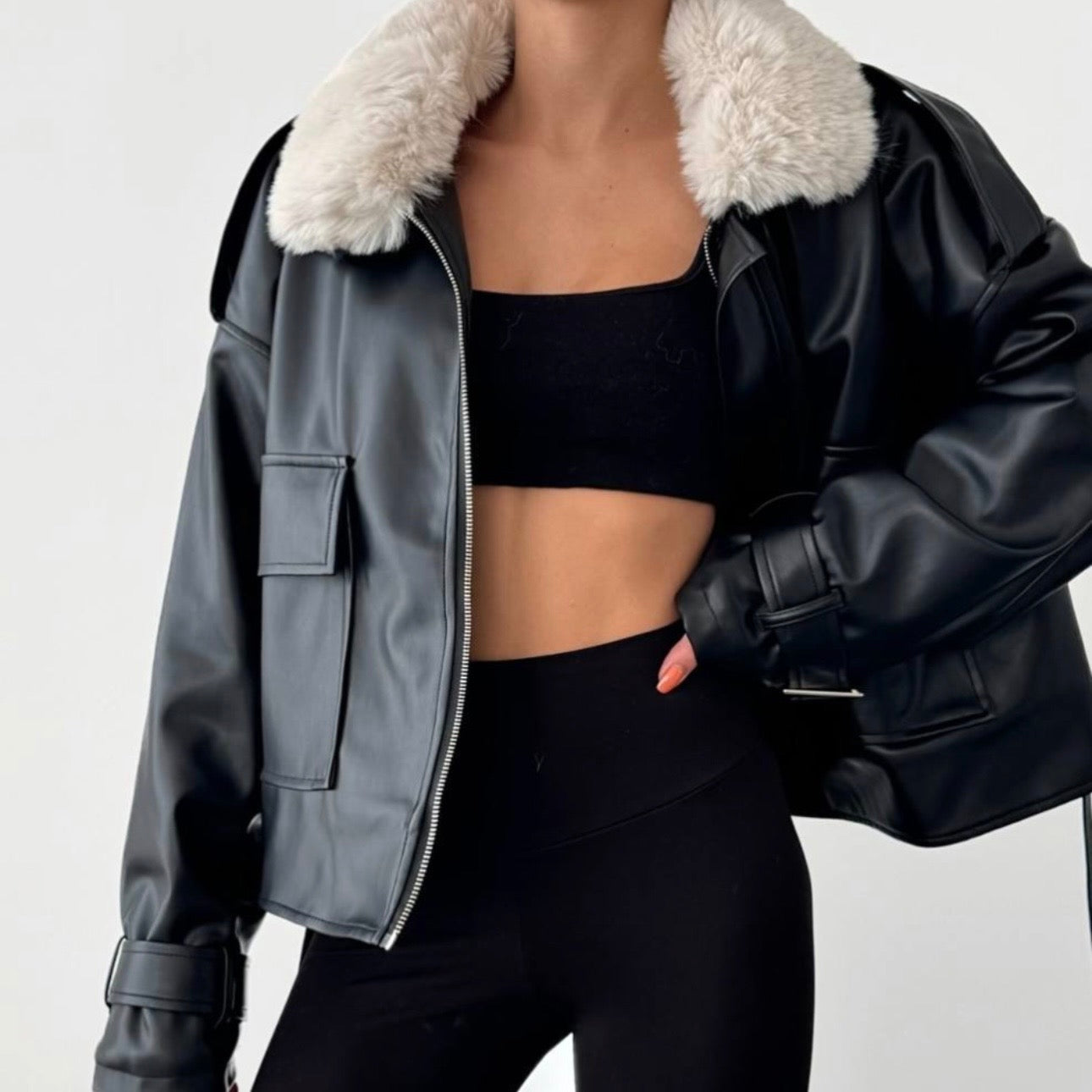 Black Leather Fur Jacket