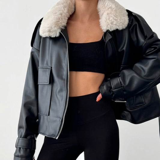 Black Leather Fur Jacket