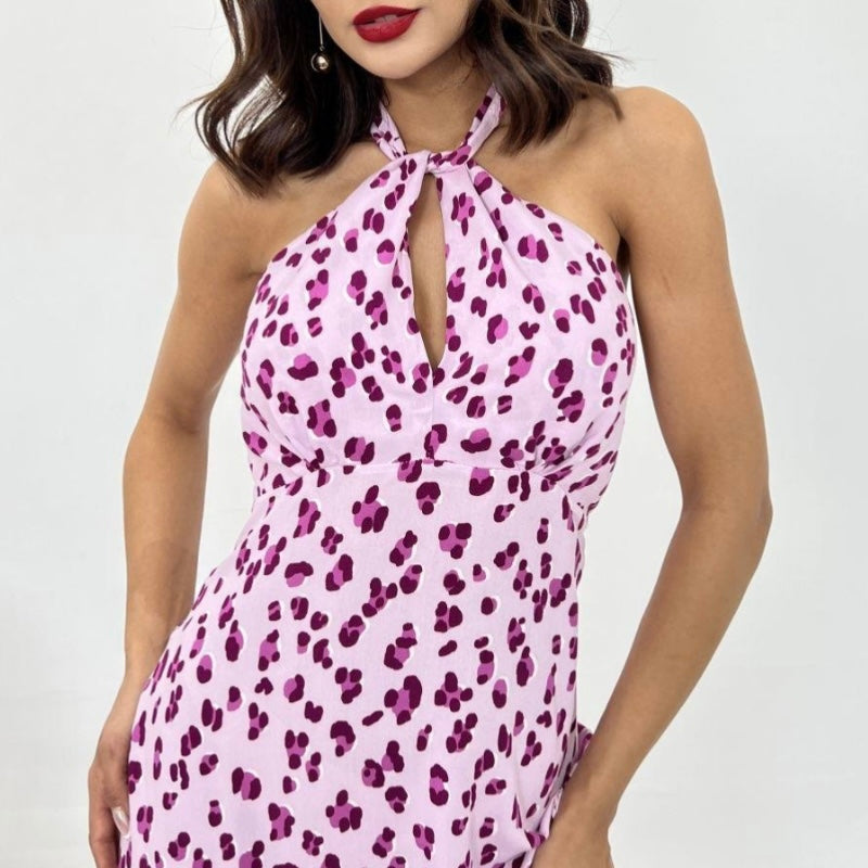 Pink Halter Floral Dress