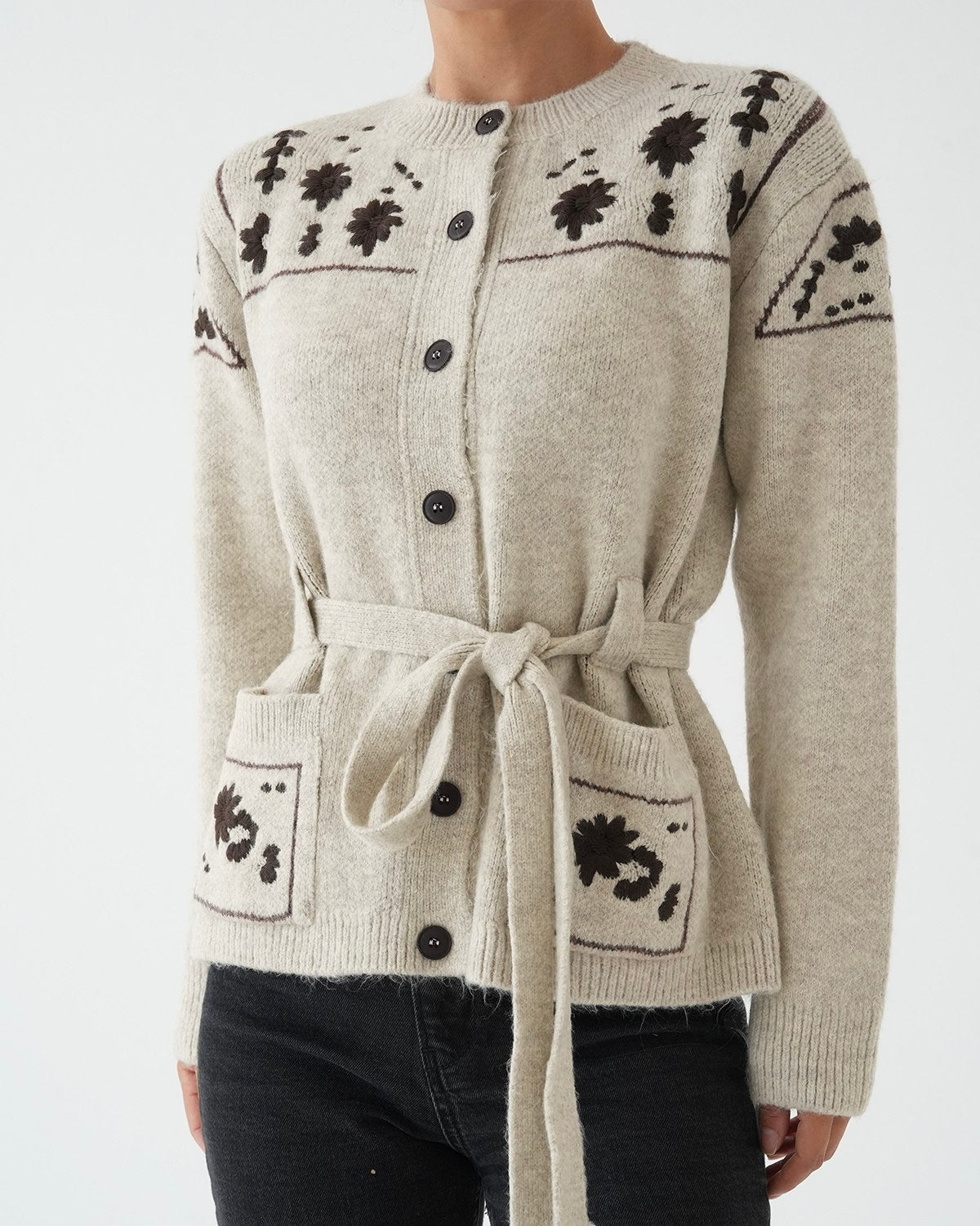 Beige Floral Cardigan