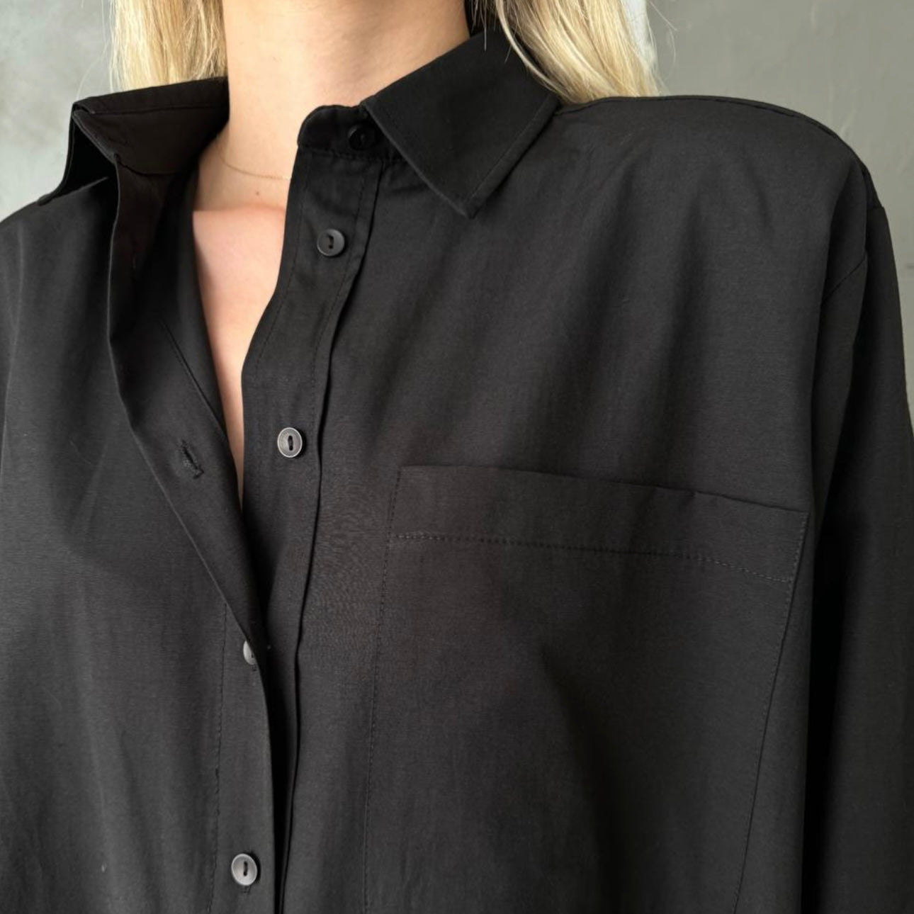 Oversized Black Shirt With Pocket