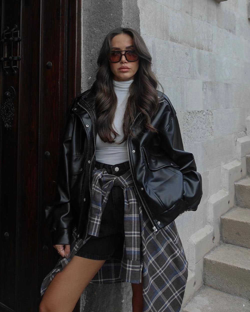 Black Leather Bomber Jacket