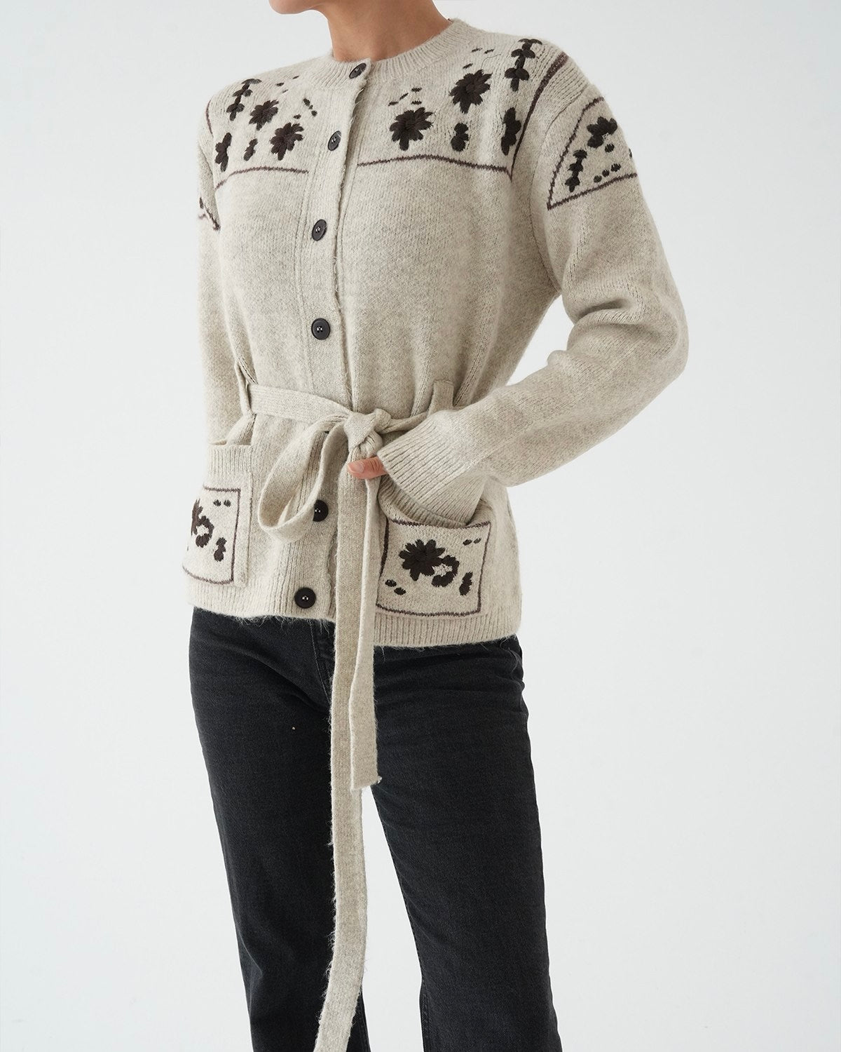 Beige Floral Cardigan