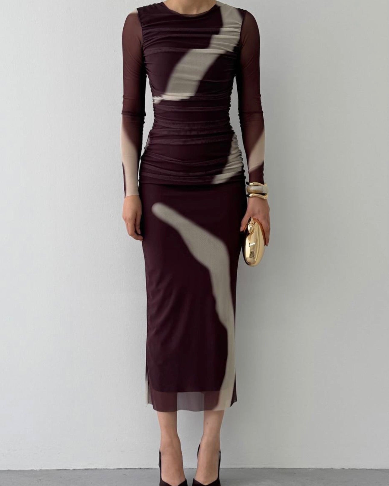 Brown Long Mesh Dress