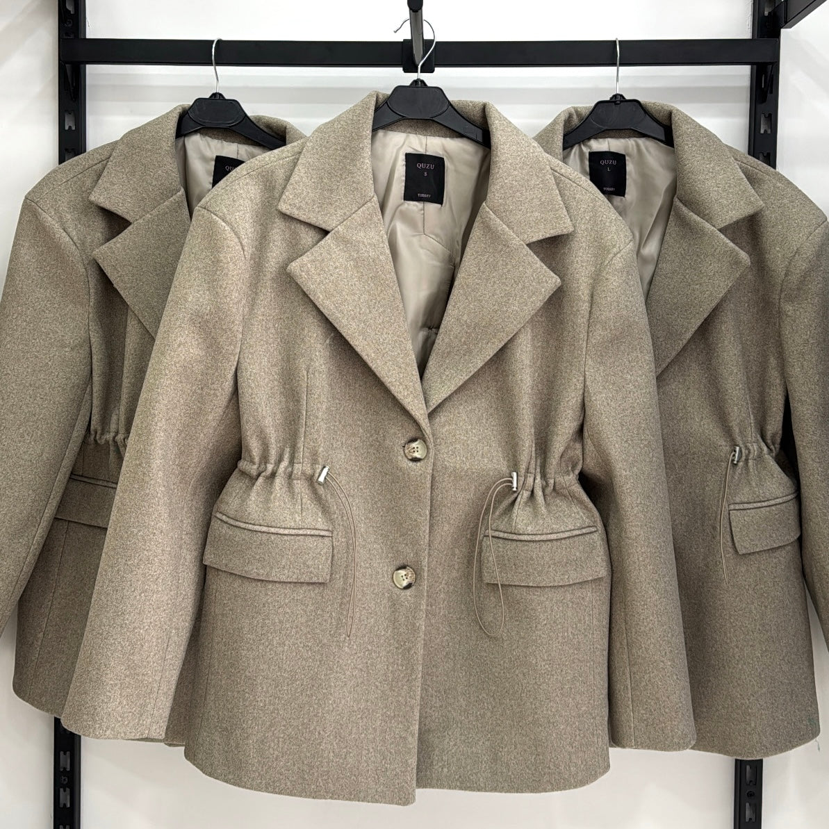 Beige Coat With Waist Elastics