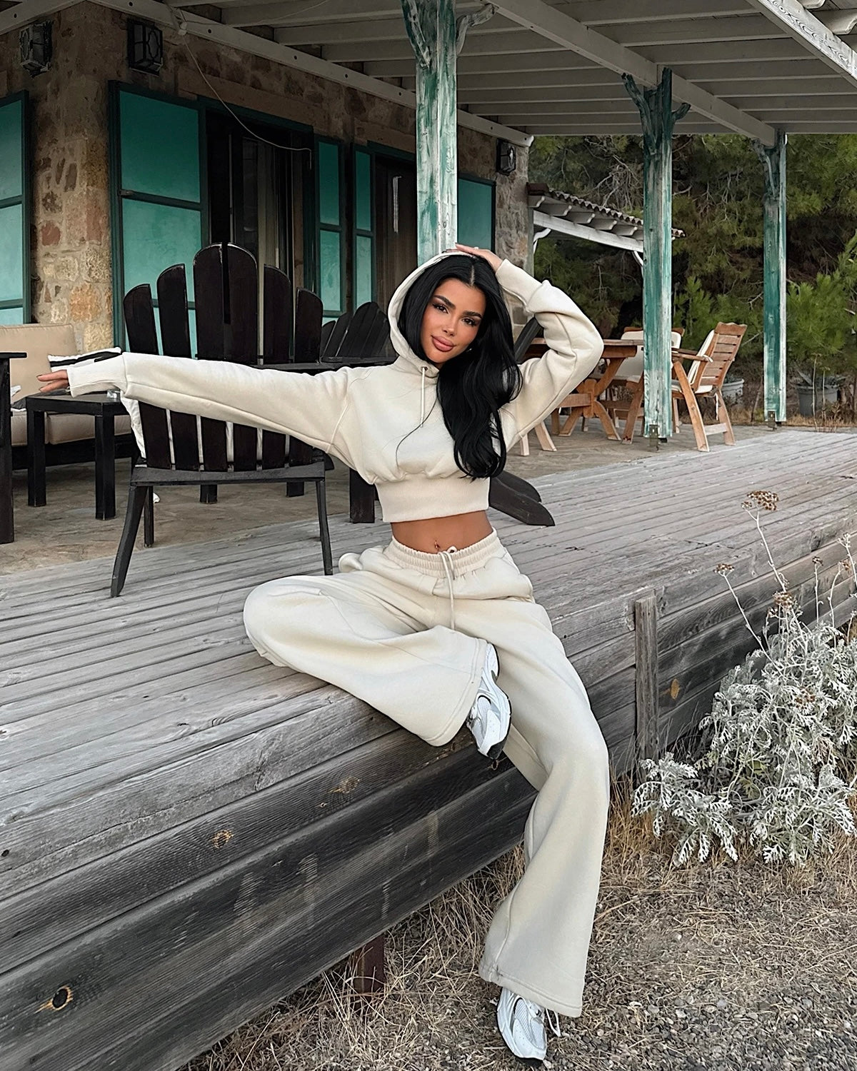 Beige Hooded Set