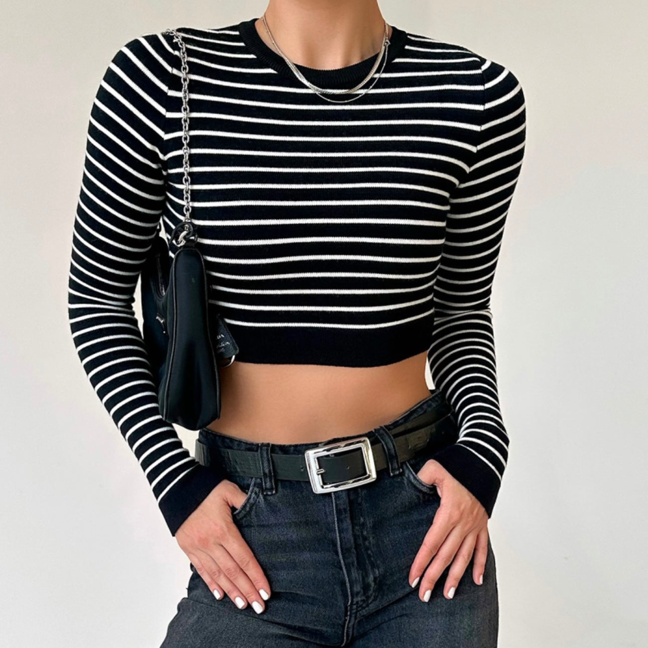 Black Striped Crop Top