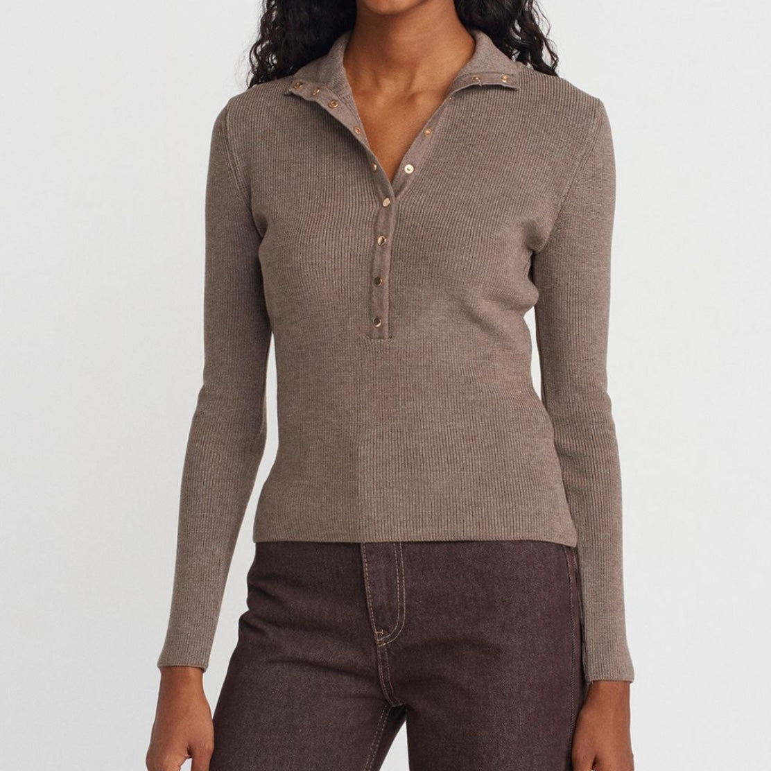 Dark beige Button Up Sweater Top