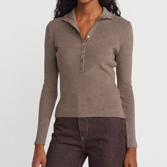 Dark beige Button Up Sweater Top