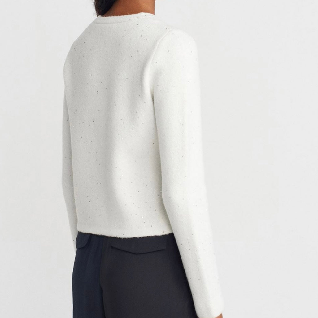 White Glitter Cardigan with Silver Buttons