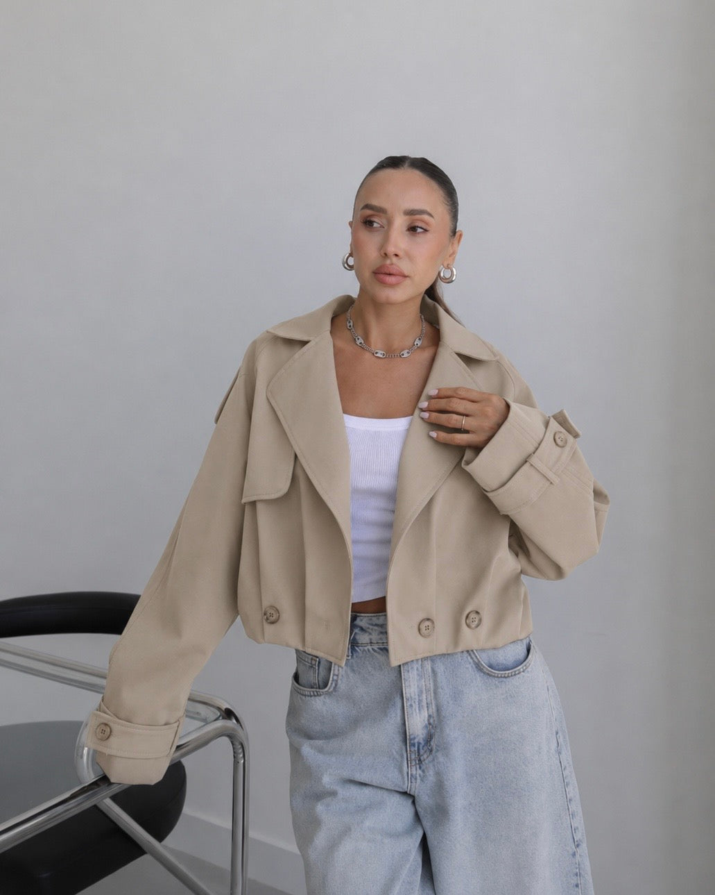 Beige Cropped Trench Coat