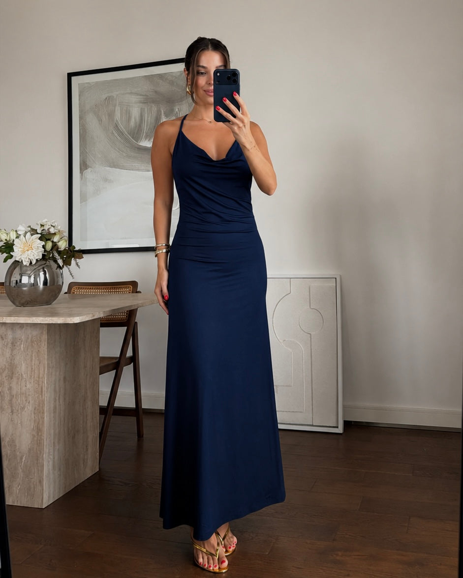 Navy Backless Dress