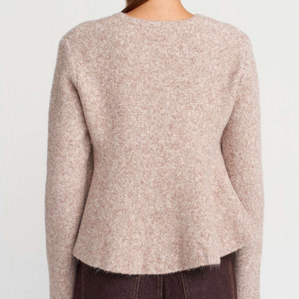 Beige Flared Waist Sweater