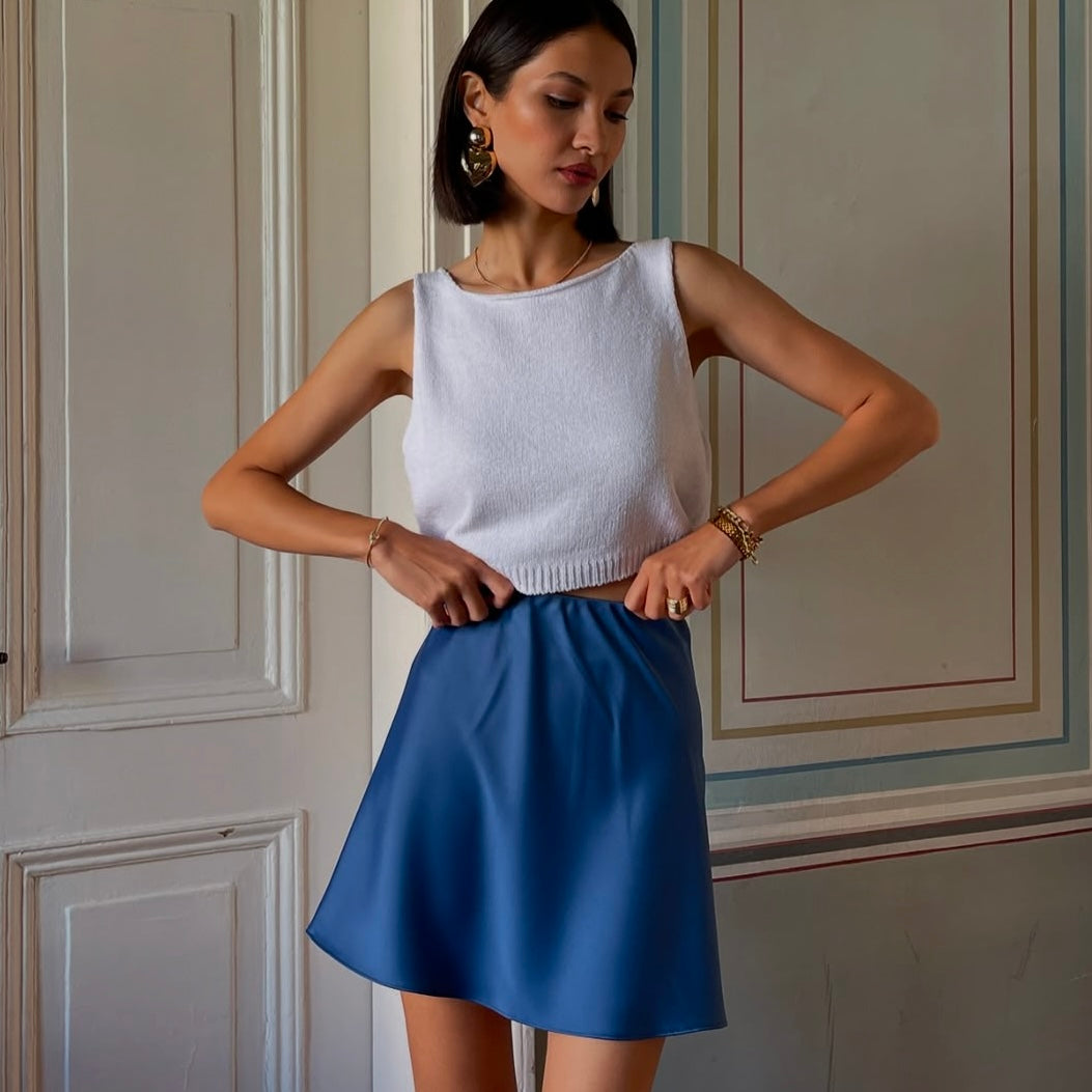 Blue Satin Skirt