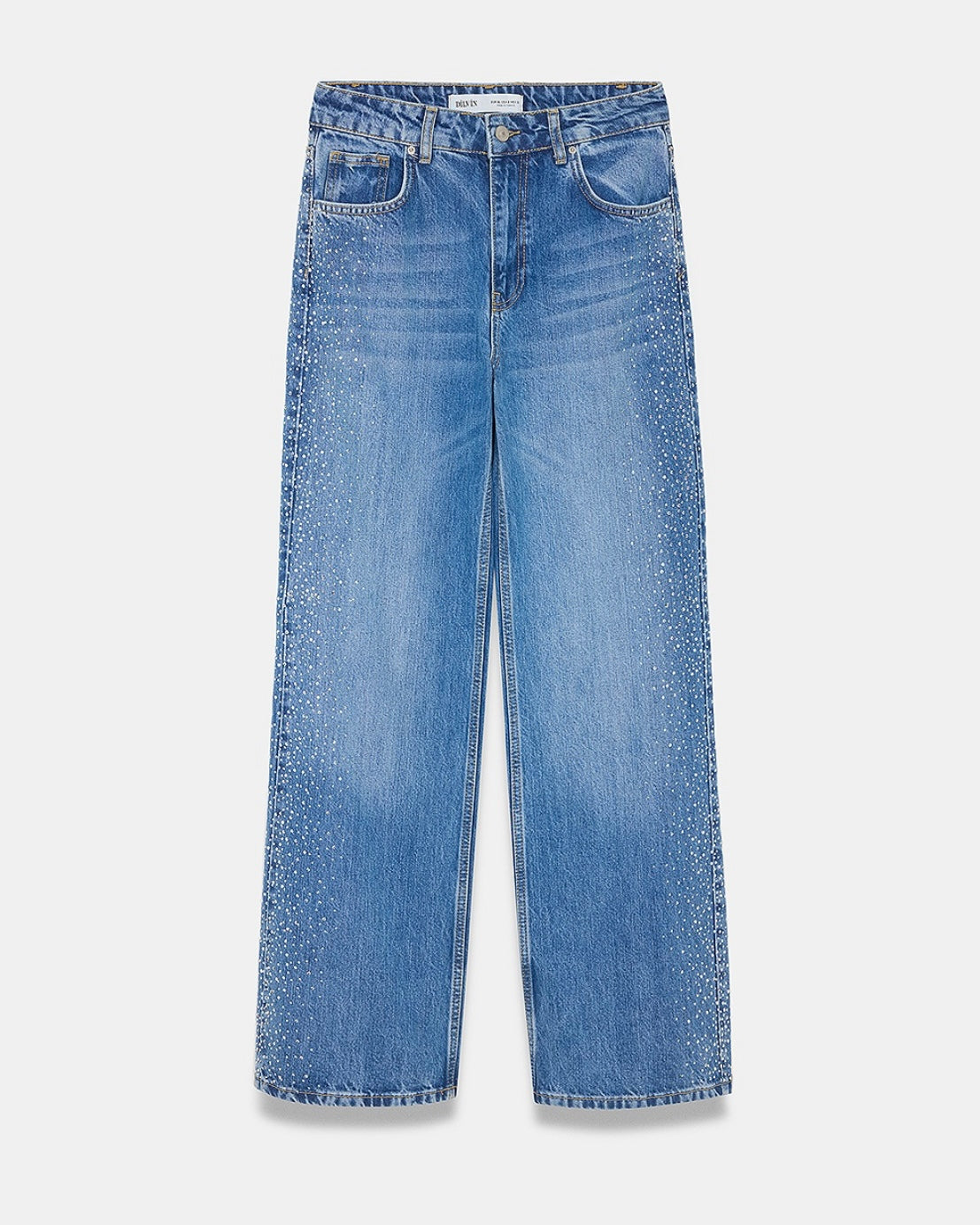 Blue Wide Leg Rhinestones Denim