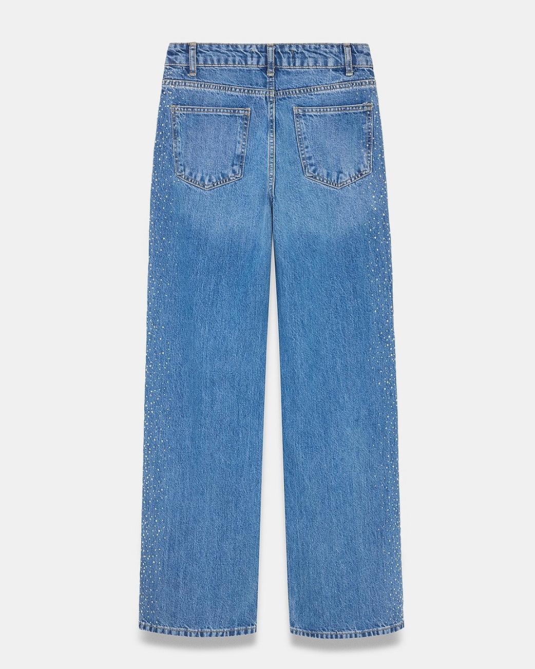 Blue Wide Leg Rhinestones Denim