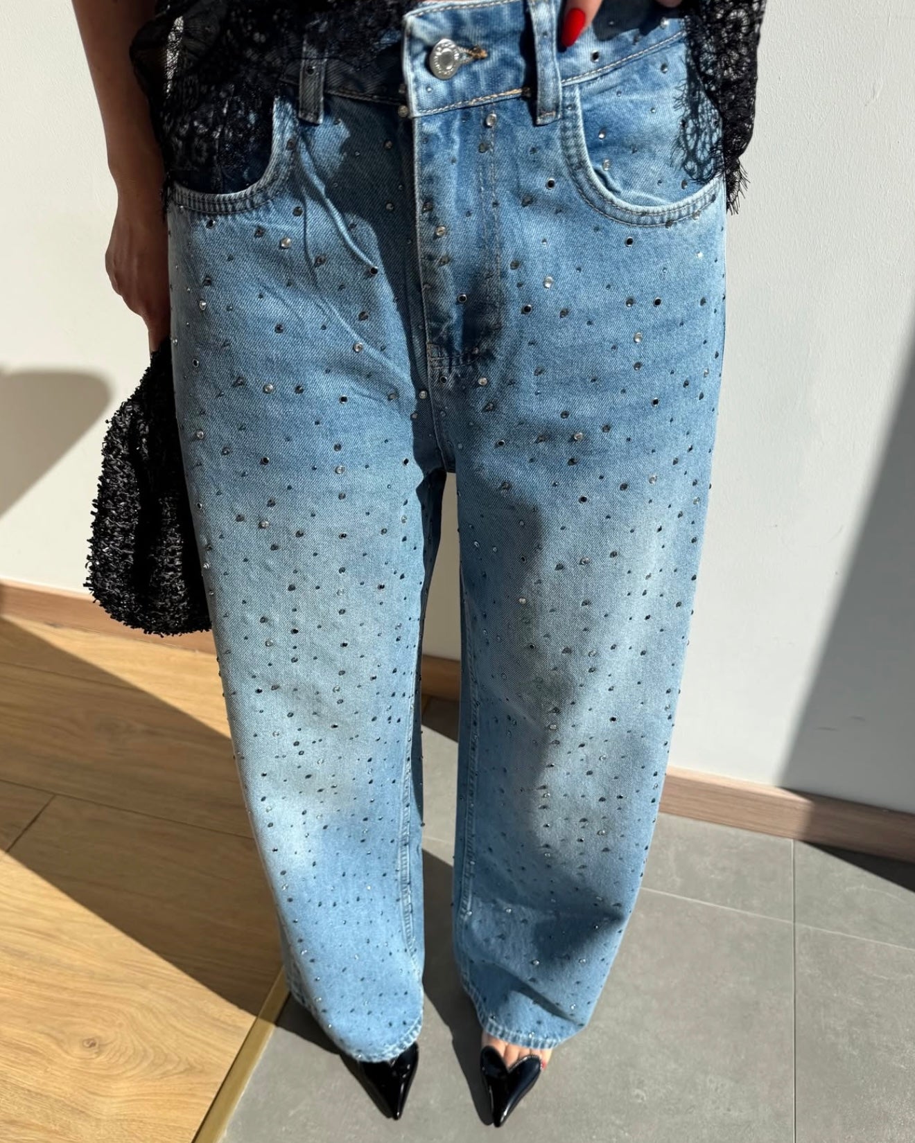 Rhinestones Denim Pants