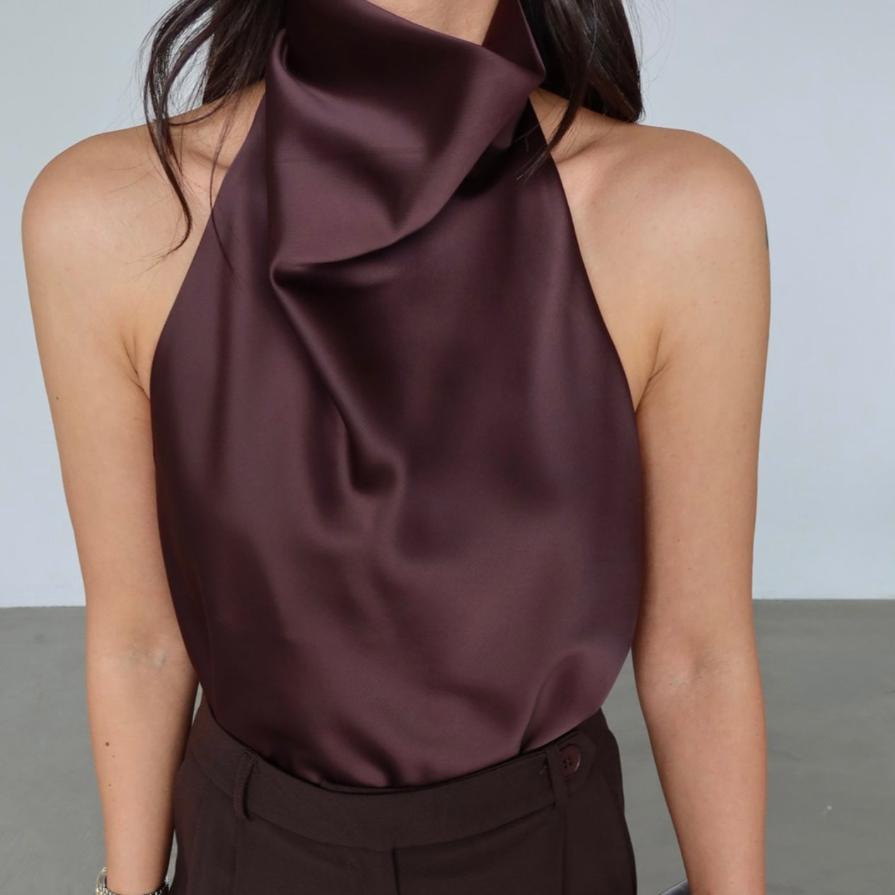 Brown Satin Halter Neck Top