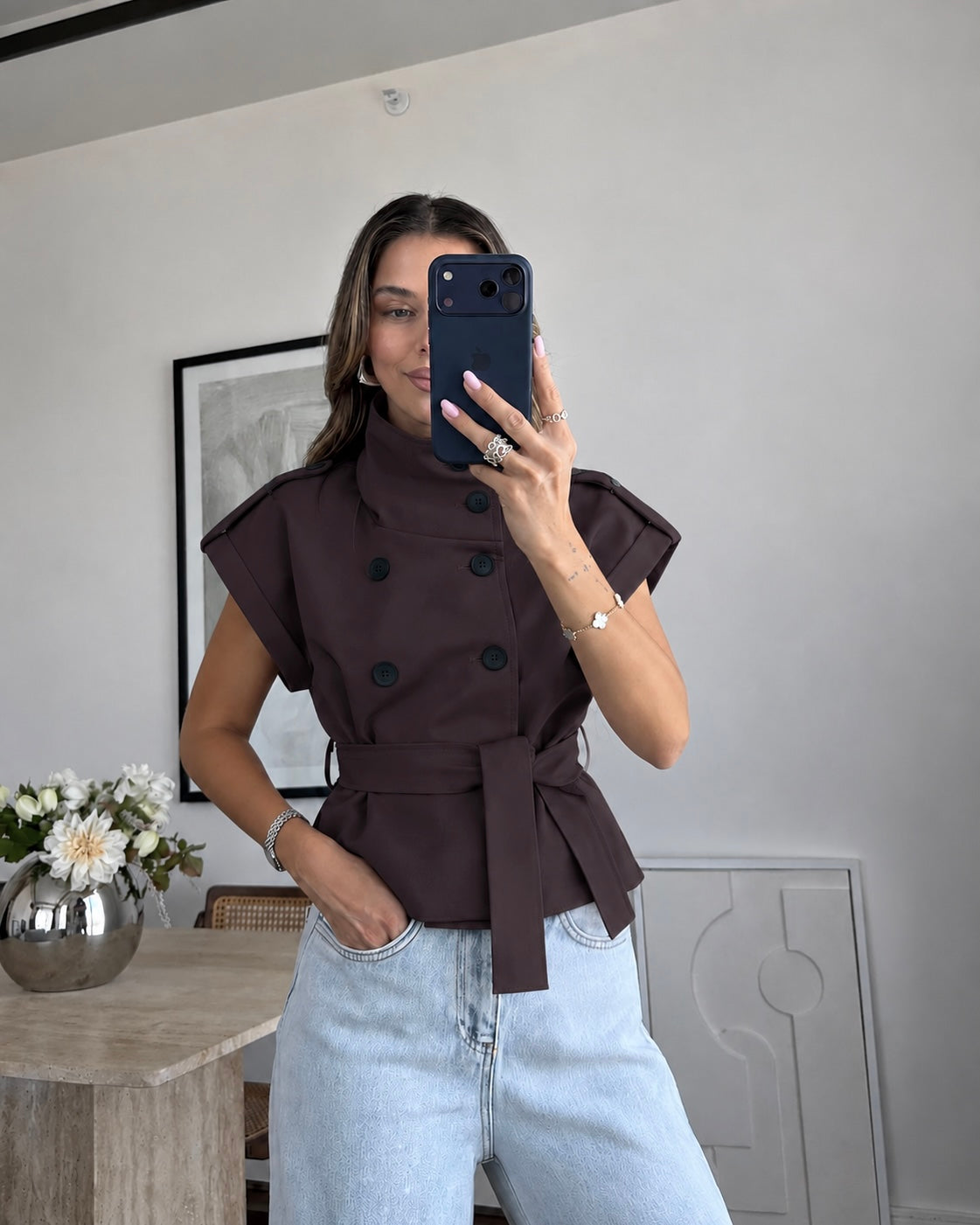 Brown Belted Trench Vest