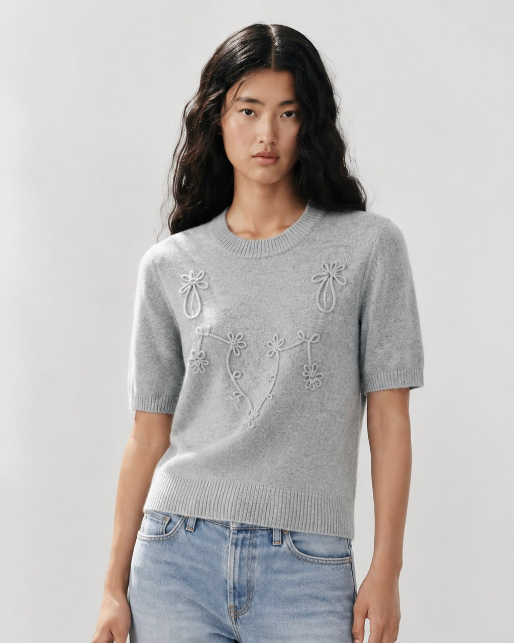 Gray Short Sleeves Sweater